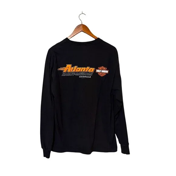 Harley-Davidson Atlanta Long Sleeve Graphic T-Shirt Black Mens L Cotton - Picture 2 of 5
